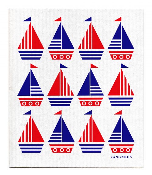 Blue Red Boats Dishcloth