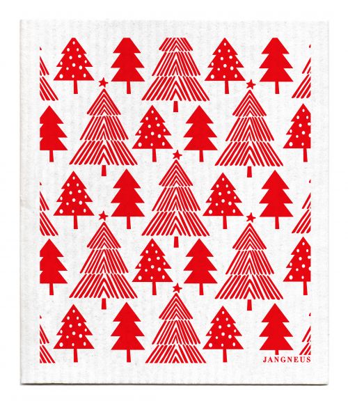 Red Christmas Forest Dishcloth
