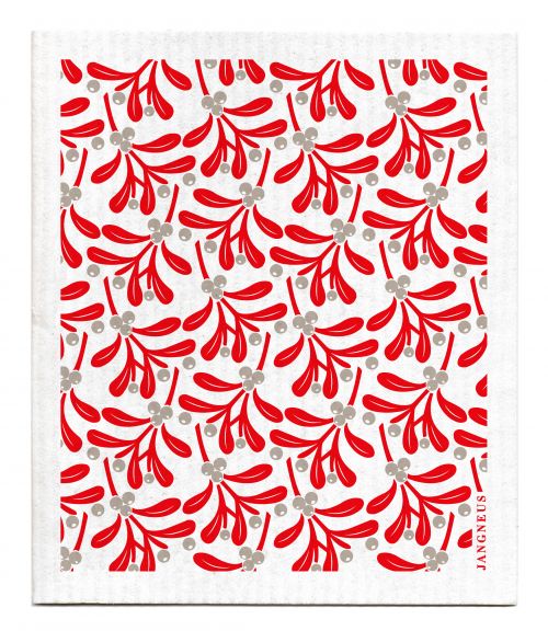 Red Grey Mistletoe Dishcloth